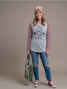 Color Bear Christmas Festive Top Stripe Red Long Sleeve Shirt Size M Medium Tee